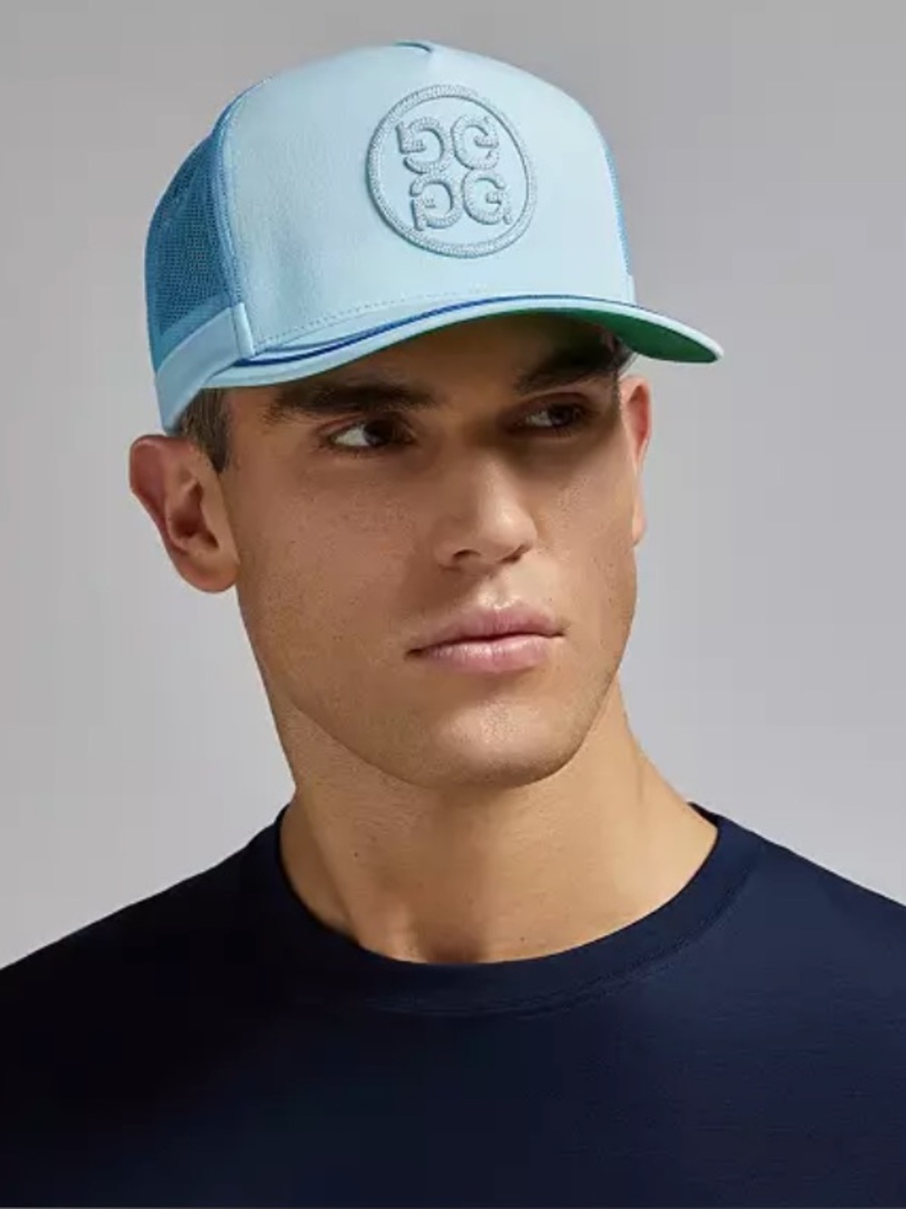 NWT Soutache Knit Interlock Tall Trucker Golf Hat - Powder Blue